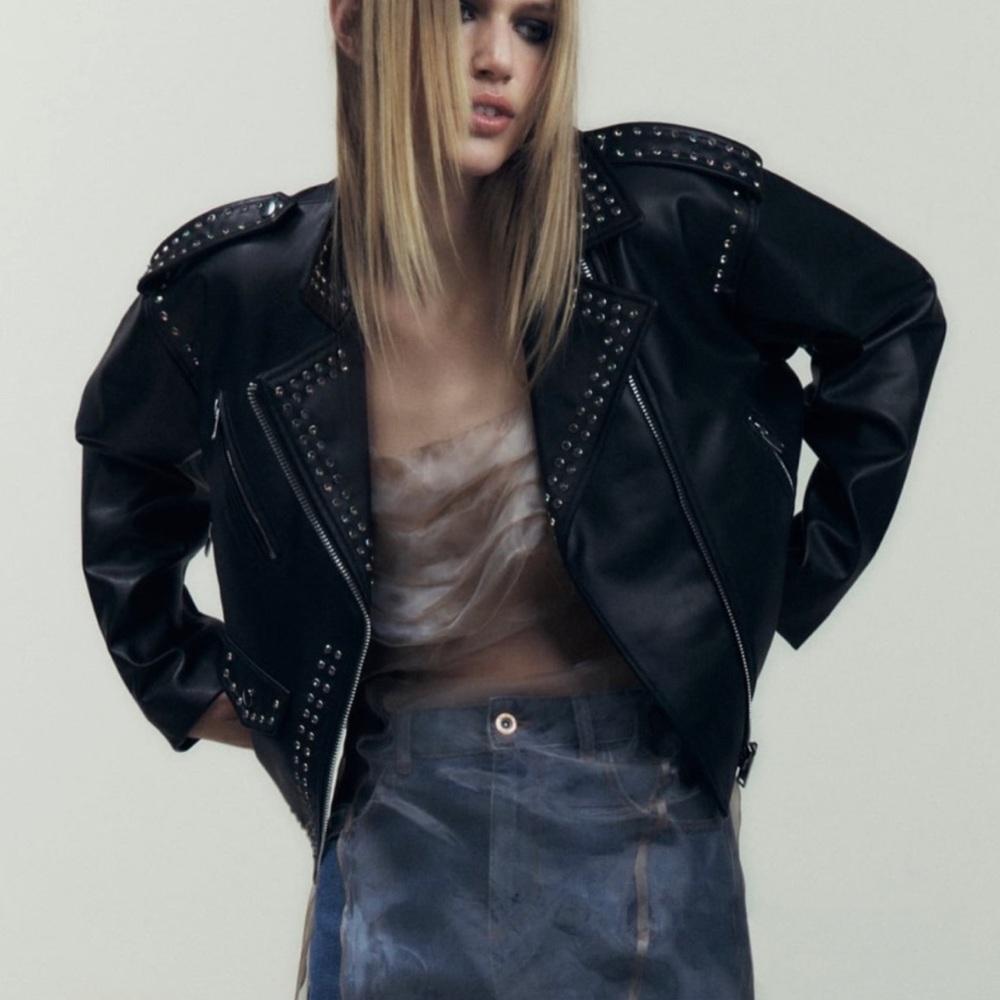 Zara Faux Leather Moto Jacket with Studs